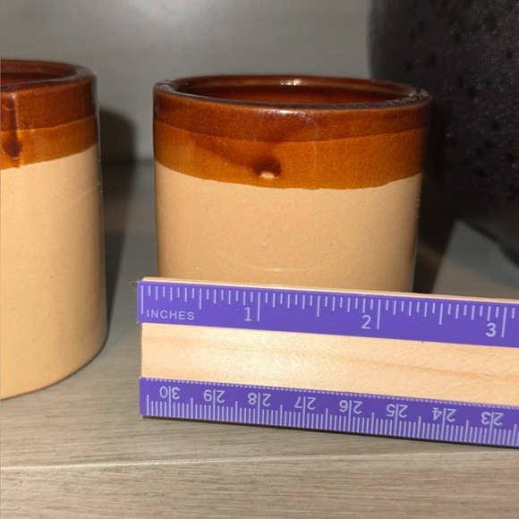 Vintage 1970s set of 2 brown, tan hombre condiment cups Taiwan RETRO - Picture 6 of 6
